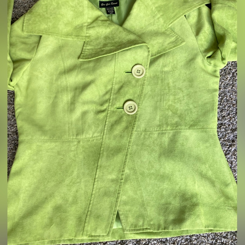 Gee Gee Sport Lime Green Faux Suede Blazer Jacket Womenโs Size S/P - Picture 12 of 13